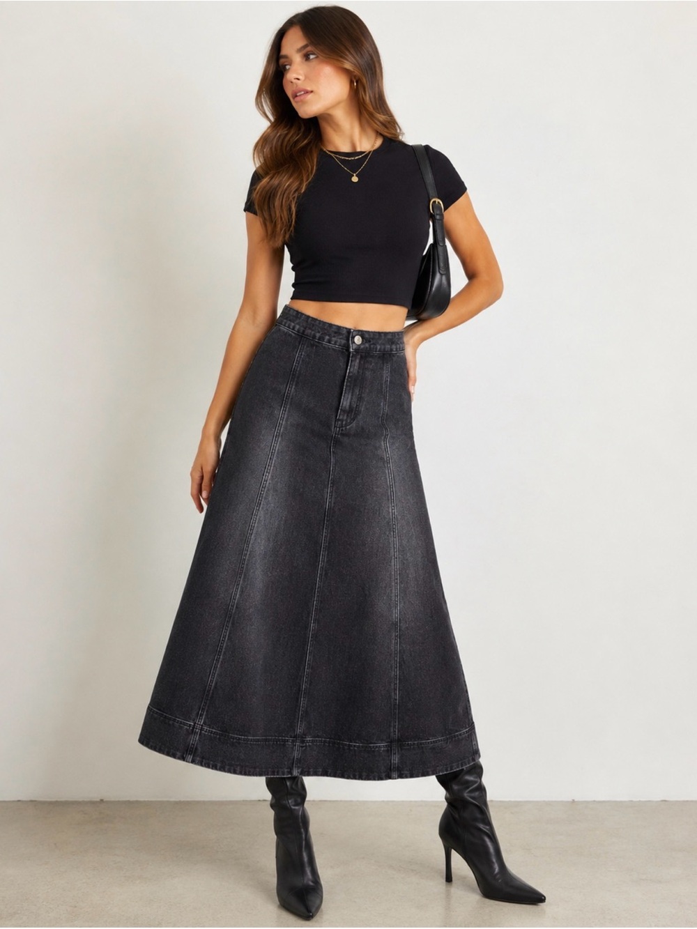 1. STATE A-Line Black Denim Skirt Size 8 NWT
